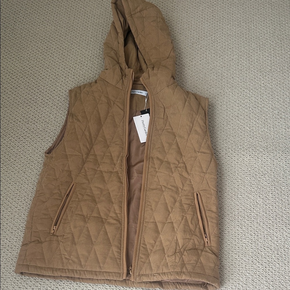 Quilted Tan Hooded Vest